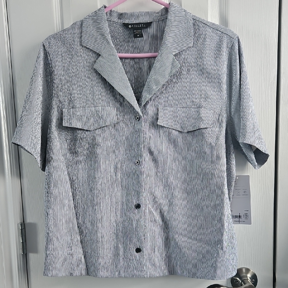 Athleta Shirt Button Down Color Silver Size Medium